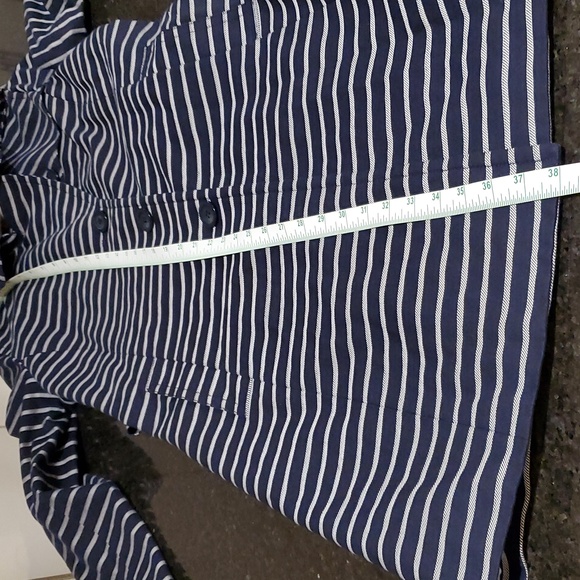 Talbots Blue & White Striped Trench Coat - Picture 8 of 13
